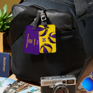 purple gold club team colours basketball luggage tag