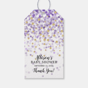 Purple & Gold Confetti Baby Shower Favour Gift Ta Tags