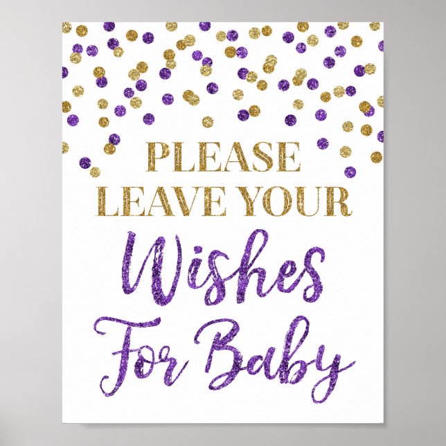 Purple Gold Confetti Baby Shower Wishes for Baby Poster (Front)