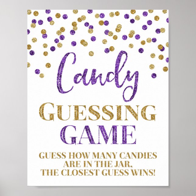Purple Gold Confetti Candy Guessing Game Sign (Front)