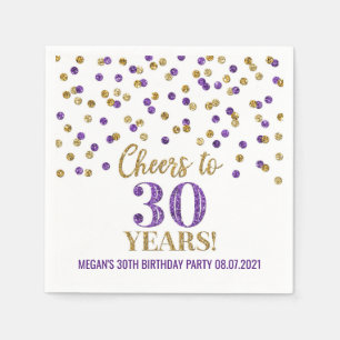 Purple Gold Confetti Cheers to 30 Years Birthday Napkin