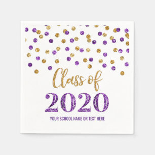 Purple Gold Confetti Class of 2020 Graduation Napkin