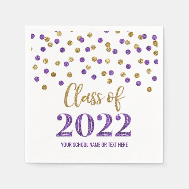 Purple Gold Confetti Class of 2022 Napkin (Front)