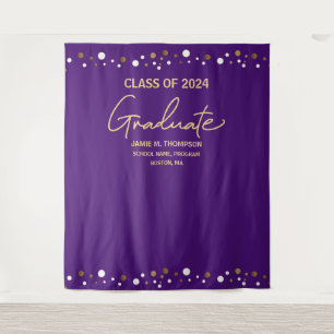 Purple Gold Confetti Class of 2024 graduation Tapestry
