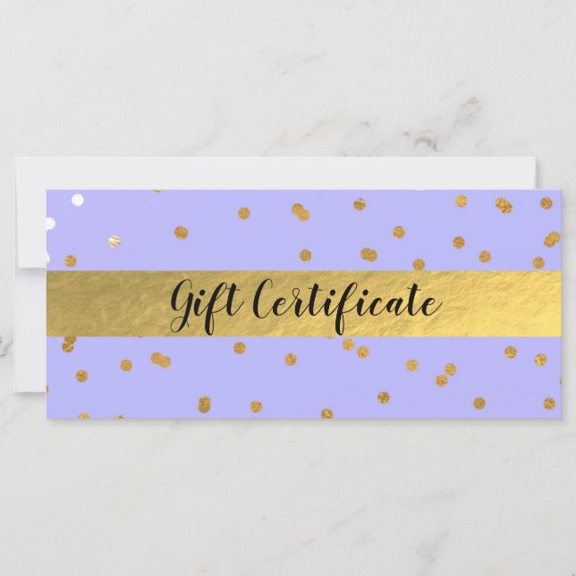 Purple & Gold Confetti Dots Glam Gift Certificate (Front)