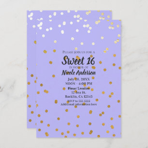 Purple & Gold Confetti Dots Modern Glamour Glam Invitation
