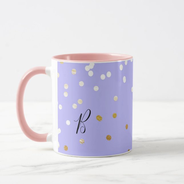 Purple & Gold Confetti Dots Modern Glamour Glam Mug (Left)