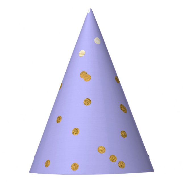 Purple & Gold Confetti Dots Modern Glamour Glam Party Hat (Front)