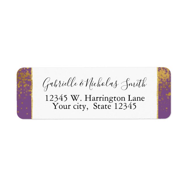 Purple Gold Confetti Dots Return Address Label (Front)