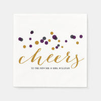 Purple & Gold Confetti Dots Wedding Napkin