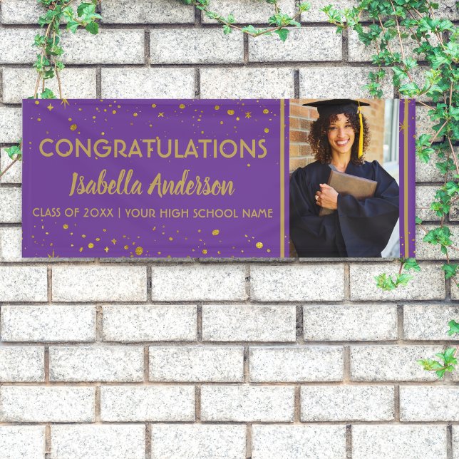 Purple  Gold Confetti Grad  Photo Graduation 2025 Banner (Creator Uploaded)