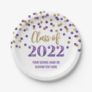 Purple Gold Confetti Graduation 2022 Paper Plate
