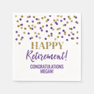 Purple Gold Confetti Happy Retirement Napkin