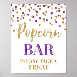 Purple Gold Confetti Popcorn Bar Sign