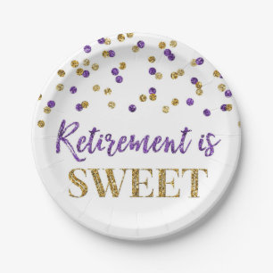 Purple Gold Confetti Retirement is Sweet Paper Plate