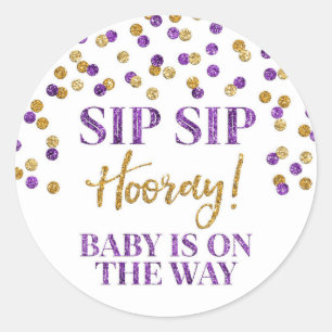 Purple Gold Confetti Sip Sip Hooray Classic Round Sticker