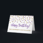 Purple Gold Confetti Step Daughter Birthday Card<br><div class="desc">Birthday card for step daughter with purple and gold modern glitter confetti pattern. Please note glitter effect is photographic effect only.</div>