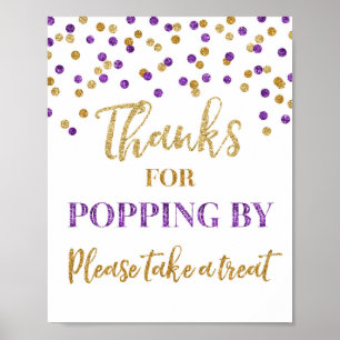 Purple Gold Confetti Thanks for Popping By Sign