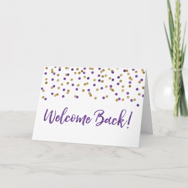 Purple Gold Confetti Welcome Back Card (Front)