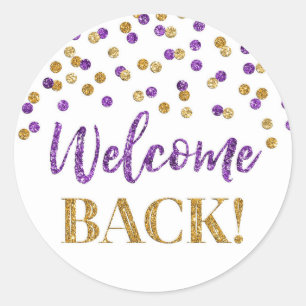 Purple Gold Confetti Welcome Back Round Sticker