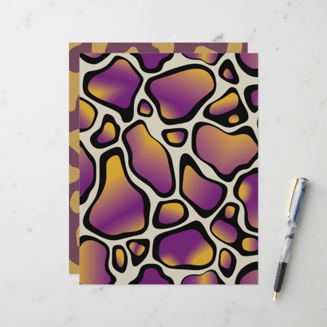 Purple & Gold Cow Print Pattern Scrapbook Paper (Front/Back In Situ)