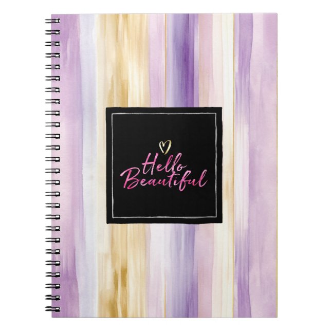Purple Gold Cream Stripes Pink Black Hello   Notebook (Front)