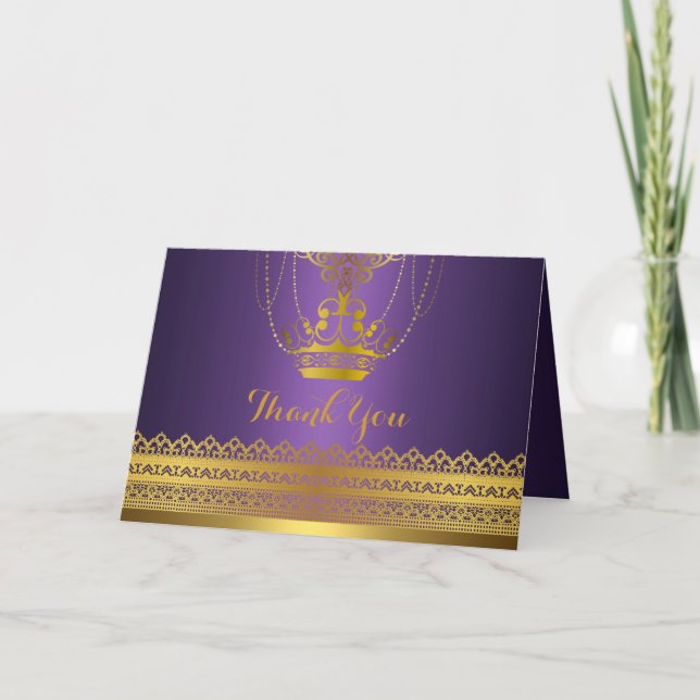 Purple & Gold Crown Thank You Card (Front)