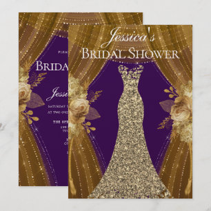 Purple & Gold Curtains Dress Bridal Shower Invite