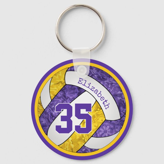 purple gold custom girls volleyball team gifts key ring (Front)