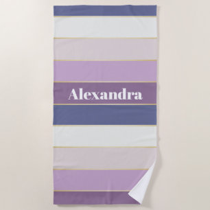 Purple Gold Custom Summer Colour Block Stripes Beach Towel