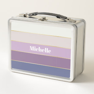 Purple Gold Custom Summer Colour Block Stripes Metal Lunch Box