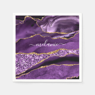 Purple Gold Custom Your Name Napkins Personalised