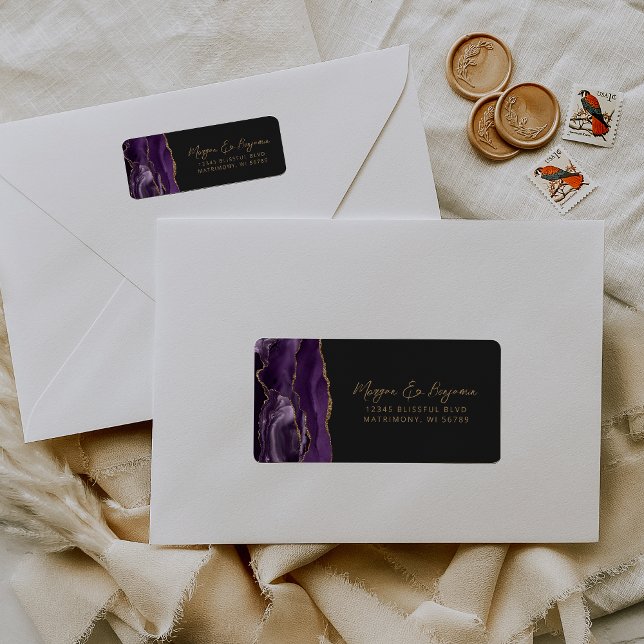 Purple Gold Ddark Wedding Return Address Label (Creator Uploaded)