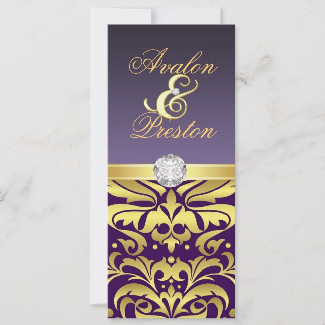 Purple & Gold Diamond Damask Wedding Invitation (Front)