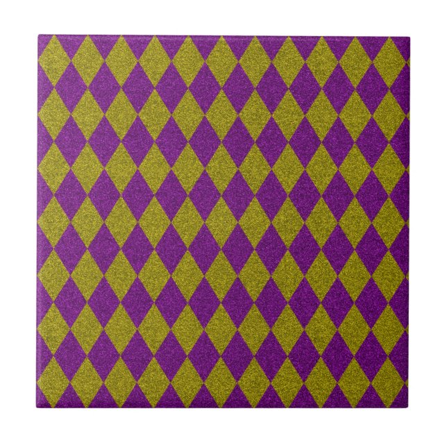 Purple & Gold Diamond Glitter Ceramic Tile (Front)