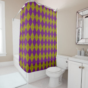 Purple & Gold Diamond Glitter Shower Curtain