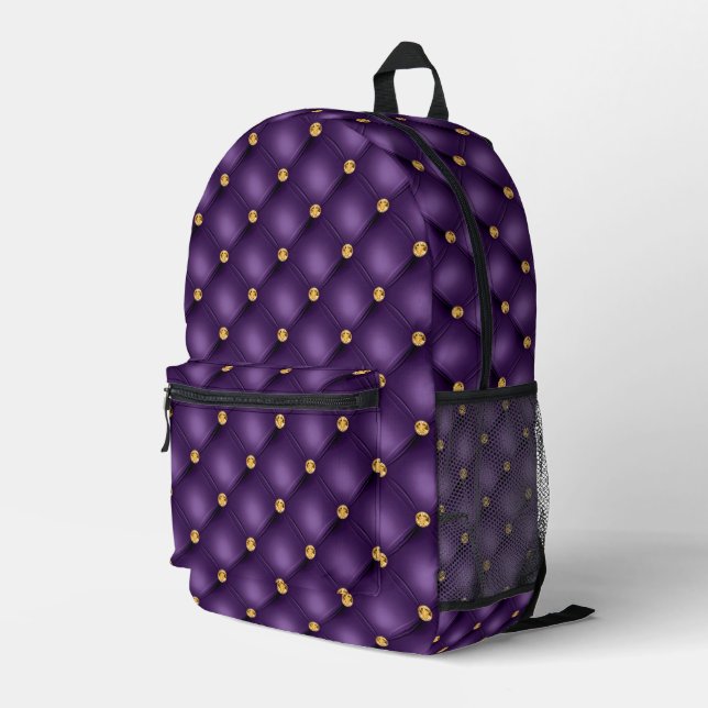 Purple Gold Diamonds Tufted Backpack (Back Corner Right)