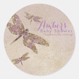 Purple & Gold Dragonflies Dragonfly Party Favour Classic Round Sticker