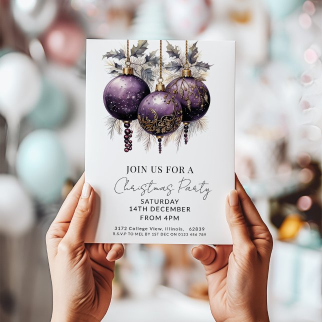 Purple & Gold Elegant Christmas Party  Invitation (Creator Uploaded)