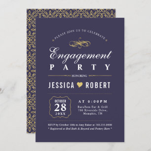 Purple & Gold   Elegant Engagement Party Invitation