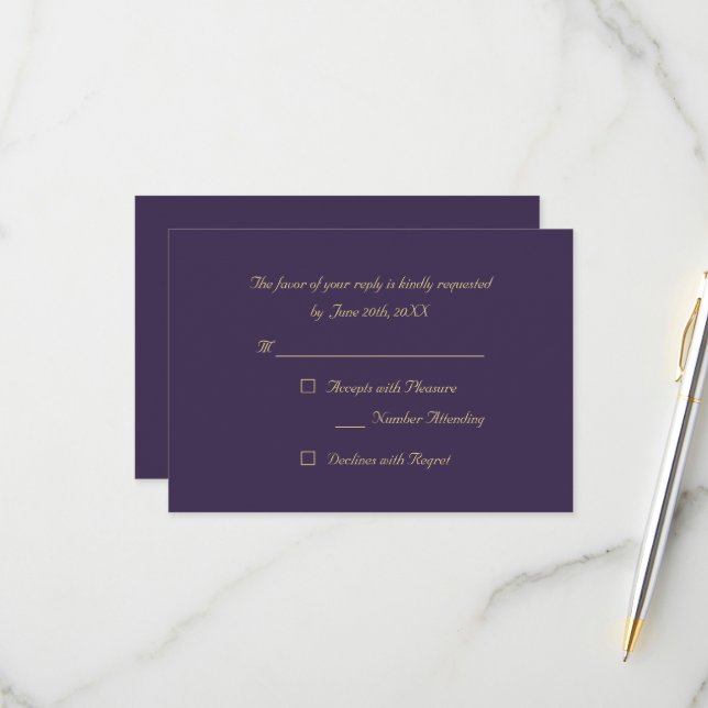 Purple Gold Elegant Party RSVP Invitation Card (Front/Back In Situ)