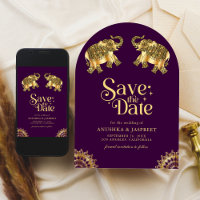 Purple Gold Ethnic Elephants Indian Wedding