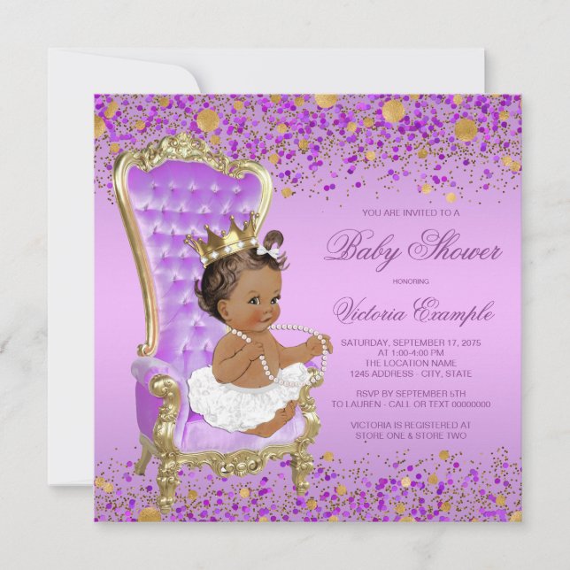 Purple Gold Ethnic Princess Baby Shower Invitation (Front)