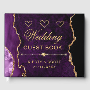 Purple & Gold Faux Glitter Agate Wedding Guest Book