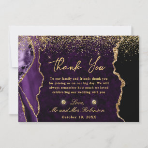 Purple & Gold Faux Glitter Marble Agate Wedding Thank You Card