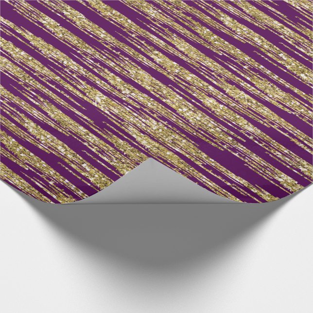 Purple Gold Faux Glitter Stripes Wrapping Paper (Corner)