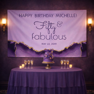 Purple Gold Fifty and Fabulous 50th Birthday  Banner