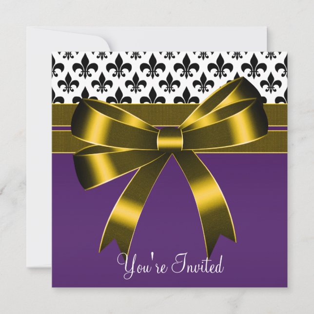 Purple & Gold Fleur De Lis Party Invitation (Front)