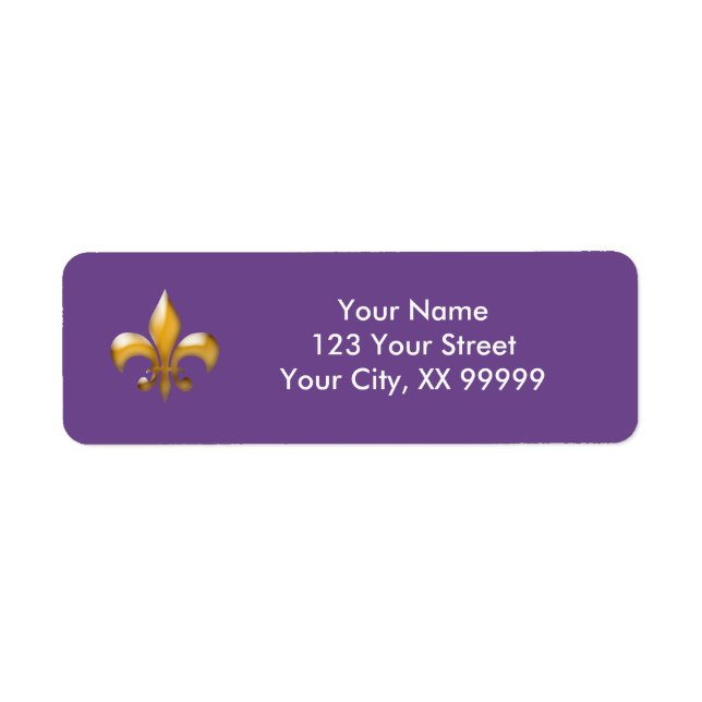 Purple Gold Fleur de Lis Return Address Label (Front)