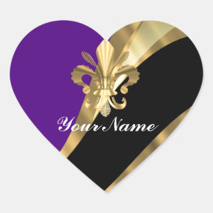 Purple & gold fleur de lys heart sticker
